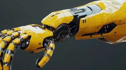 The appearance design of the yellow robotic arm has a sense of advanced technology, a sense of high value, and advanced design aesthetics. Dark background