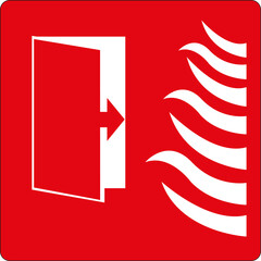 Panneau rectangulaire sur fond rouge: Porte coupe-feu