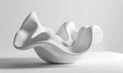 Foto op Plexiglas Modern abstract white sculpture displayed against a plain background, emphasizing the smooth curves and fluid form of contemporary art, perfect for for interior design © Luiri Art