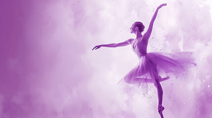 A graceful ballerina gracefully moves across a soothing pastel lavender background.