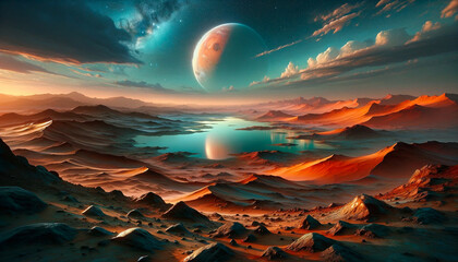 Mars planet with magical landscape