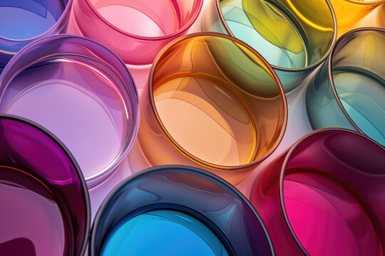 Glass disc shapes with colorful reflections composition