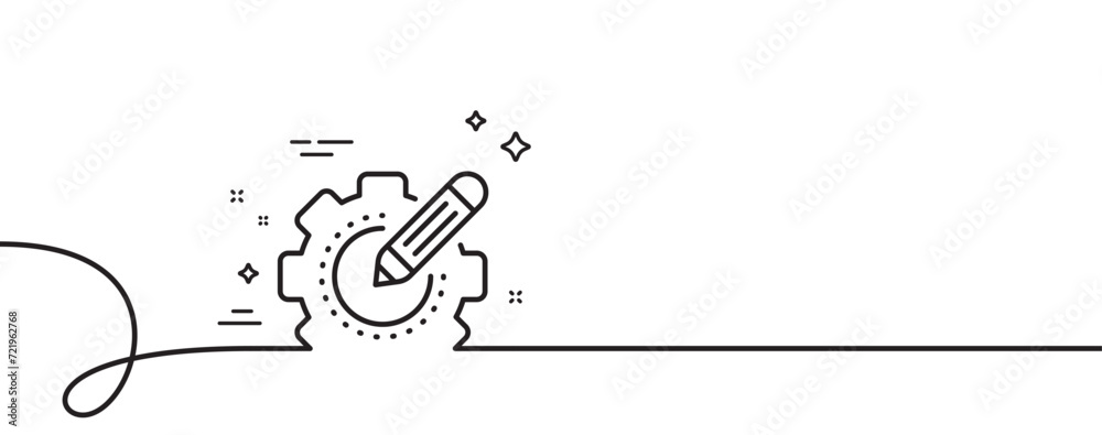 Poster settings gear line icon. continuous one line with curl. cogwheel with star sign. edit working proces