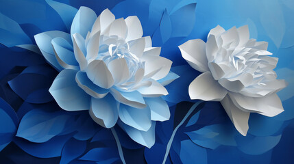 The background of blue and white flowers.