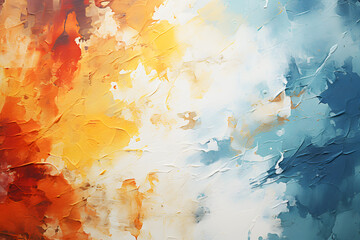 Background Abstract Texture wall art. Multicolor watercolor texture splash on wall white (yellow, red, blue, orange). Spread throughout area. Realistic color clipart template pattern.	