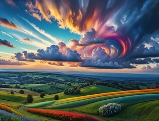 Landscape cloudy peaceful atmosphere. Generative AI