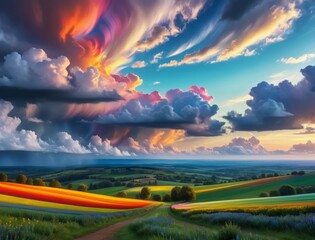Landscape cloudy peaceful atmosphere. Generative AI
