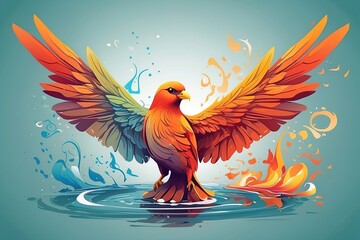 illustration of bird fire and water