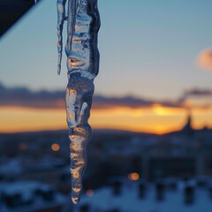 Icicle Close-Up Against the Winter Sunset