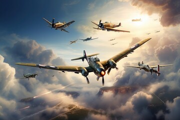 world war II air battle in the sky - obrazy, fototapety, plakaty