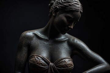 Fototapeta na wymiar whole body sexy woman statue dark background