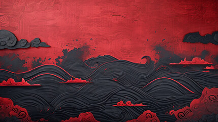 Red and black animated chinese new year greeting background.