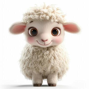 Happy cute sheep cartoon character isolated on white background, 3D Style