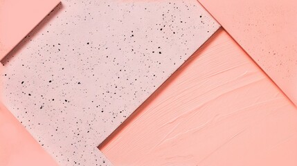 Creative flat lay composition with peach fuzz and pink shade cement tiles background - AI Generated Abstract Art