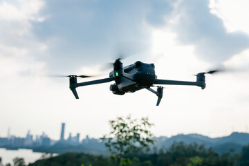 Drone flying  in spring city