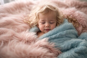 baby blond baby in a pink a blue blue fluffy blanket