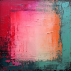 colored paint square texture background with frame, painted wall with frame, turquoise pink and...