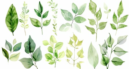 a bunch of green leaves on a white background