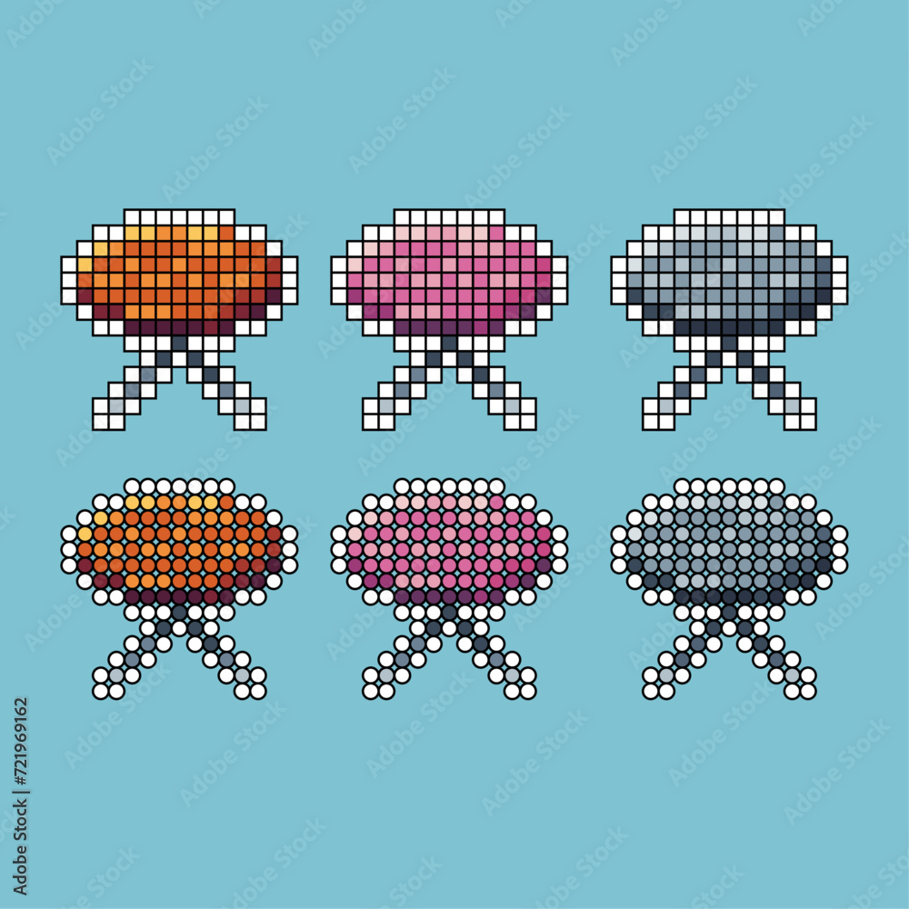 Poster pixel art stroke sets icon of table variation color.table icon on pixelated style. 8bits perfect for