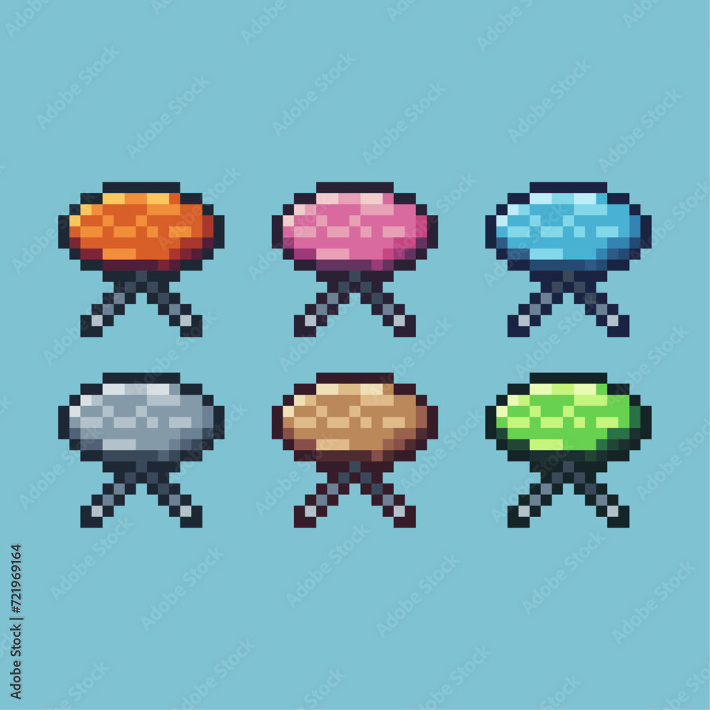 Poster pixel art sets icon of table variation color.table icon on pixelated style. 8bits perfect for game a