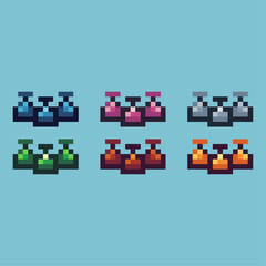 Pixel art sets icon of pack potion variation color. potion icon on pixelated style. 8bits perfect for game asset or design asset element for your game design. Simple pixel art icon asset.
