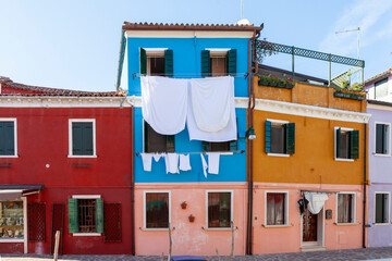 Fototapeta na wymiar Colourful Houses In Burano, Venetian Lagoon, Italy