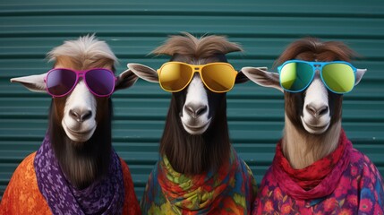 Groovy Goats in Shades: A Colorful Twist on Farmyard Chic - obrazy, fototapety, plakaty