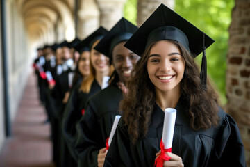 Group of graduates holding diploma