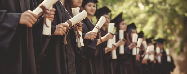 Group of graduates holding diploma