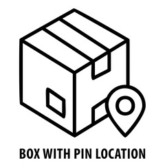 Box with pin location, map marker, delivery location, destination, shipping, logistics, package tracking, location icon, pin icon, shipping address, destination point, delivery symbol