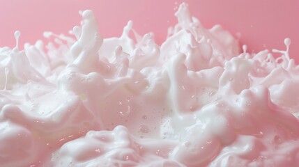 a pink background with white milk splashing