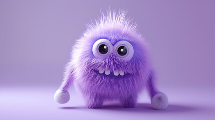 A delightful 3D furry creature with an endearing charm, set against a radiant purple backdrop.