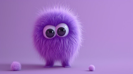 A delightful 3D furry creature with an endearing charm, set against a radiant purple backdrop.
