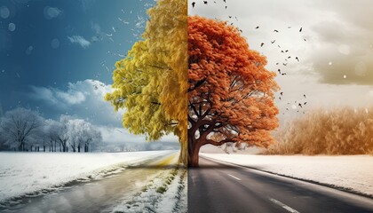The change of a great tree in 4 seasons