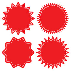 Set of circles with zigzag edges. Labels, stickers, badges, stamps round shapes. Star or sunburst icons isolated on white background. Stitched zig-zag circle collection. Price tag. Retro stars. 11:11