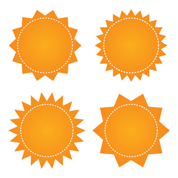 Sun icon set. Yellow sun star icons collection. Summer, sunlight, nature, sky. Bursting sun rays. Fireworks. Logotype or lettering design element. Radial sunset beams. Cute sun vector. 11:11