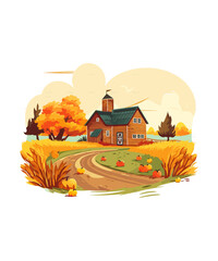 Harvest Farmhouse Scene illustration clip art 