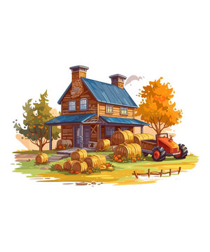 recommend clip art: Harvest Farmhouse Scene illustration clip art 