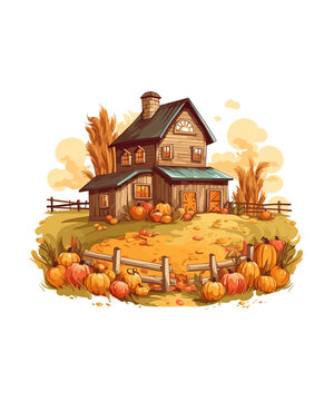 recommend clip art: Harvest Farmhouse Scene illustration clip art 