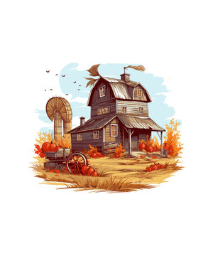 recommend clip art: Harvest Farmhouse Scene illustration clip art 
