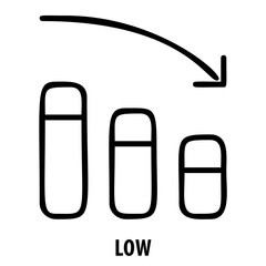 Low, down arrow, low icon, decrease, reduction, low level, low symbol, decline, minimal, low concept, arrow down, diminishing, decrease icon, low position, low scale