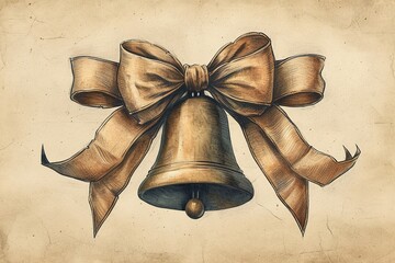 Hand-drawn icon of a wedding bell with a ribbon and bow