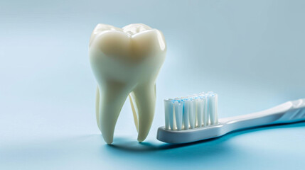 Fototapeta na wymiar Tooth Model and Toothbrush. dental health concept with a model tooth and a white toothbrush