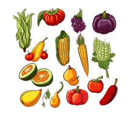 Harvest Vegetables and Fruits clip art 