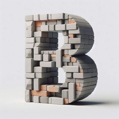 B letter shape created from concrete and briks. AI generated illustration