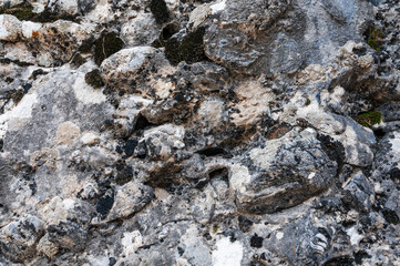 texture of a gray stone on a mountain in close-up