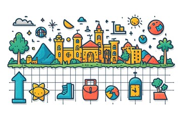 Icon of a wedding-themed timeline with doodles of a wedding venue tour