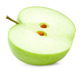 half of green apple isolated on white background. clipping path