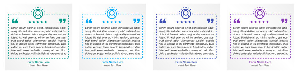 Square Testimonial Box Vector Template. Quotes Shape With Dotted Line