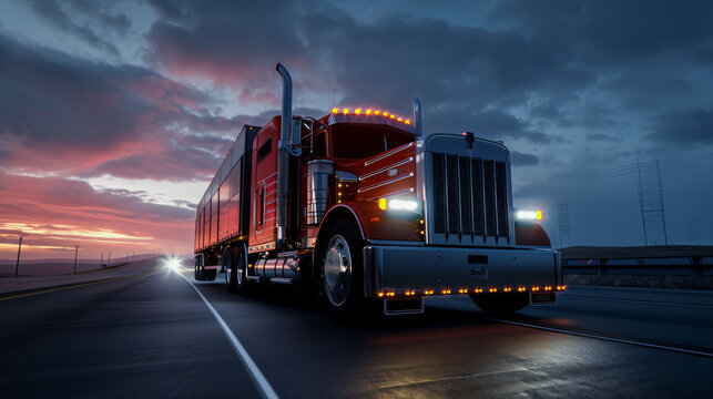 Large truck is driving along the highway